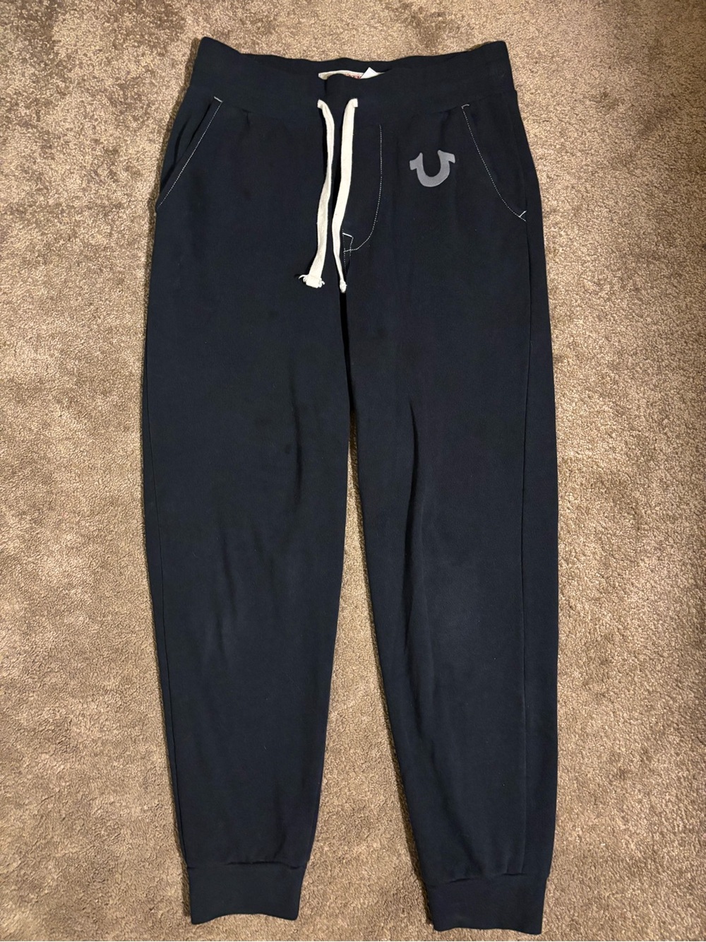 True Religion Women's Black Jogger Sweatpants Drawstring Fleece Pockets Size S/P